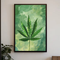 Cannabis Leaf Art on Earthy Green Background - Abstract or Artistic Poster PosterGoat