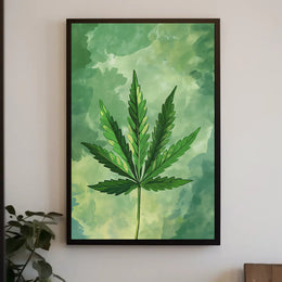 Cannabis Leaf Art on Earthy Green Background - Abstract or Artistic Poster PosterGoat