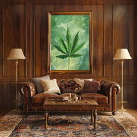 Cannabis Leaf Art on Earthy Green Background - Abstract or Artistic Poster PosterGoat