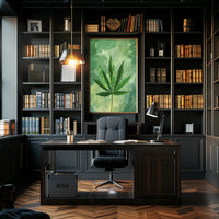 Cannabis Leaf Art on Earthy Green Background - Abstract or Artistic Poster PosterGoat