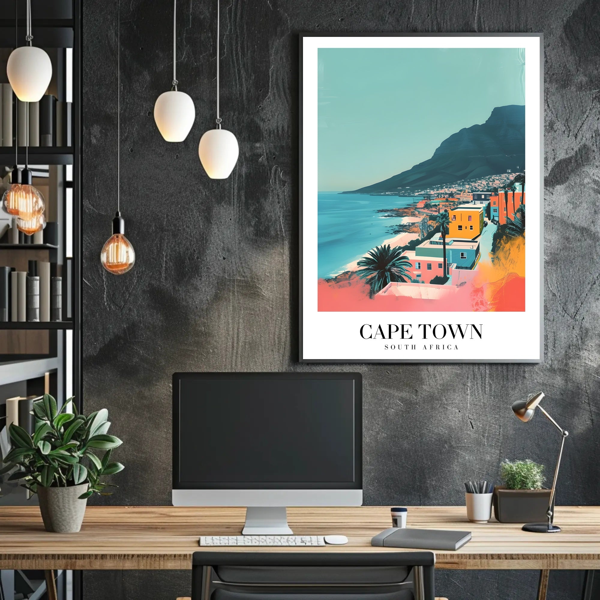 Cape Town Coastal Cityscape Illustration Travel Poster PosterGoat