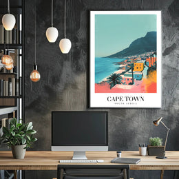 Cape Town Coastal Cityscape Illustration Travel Poster PosterGoat