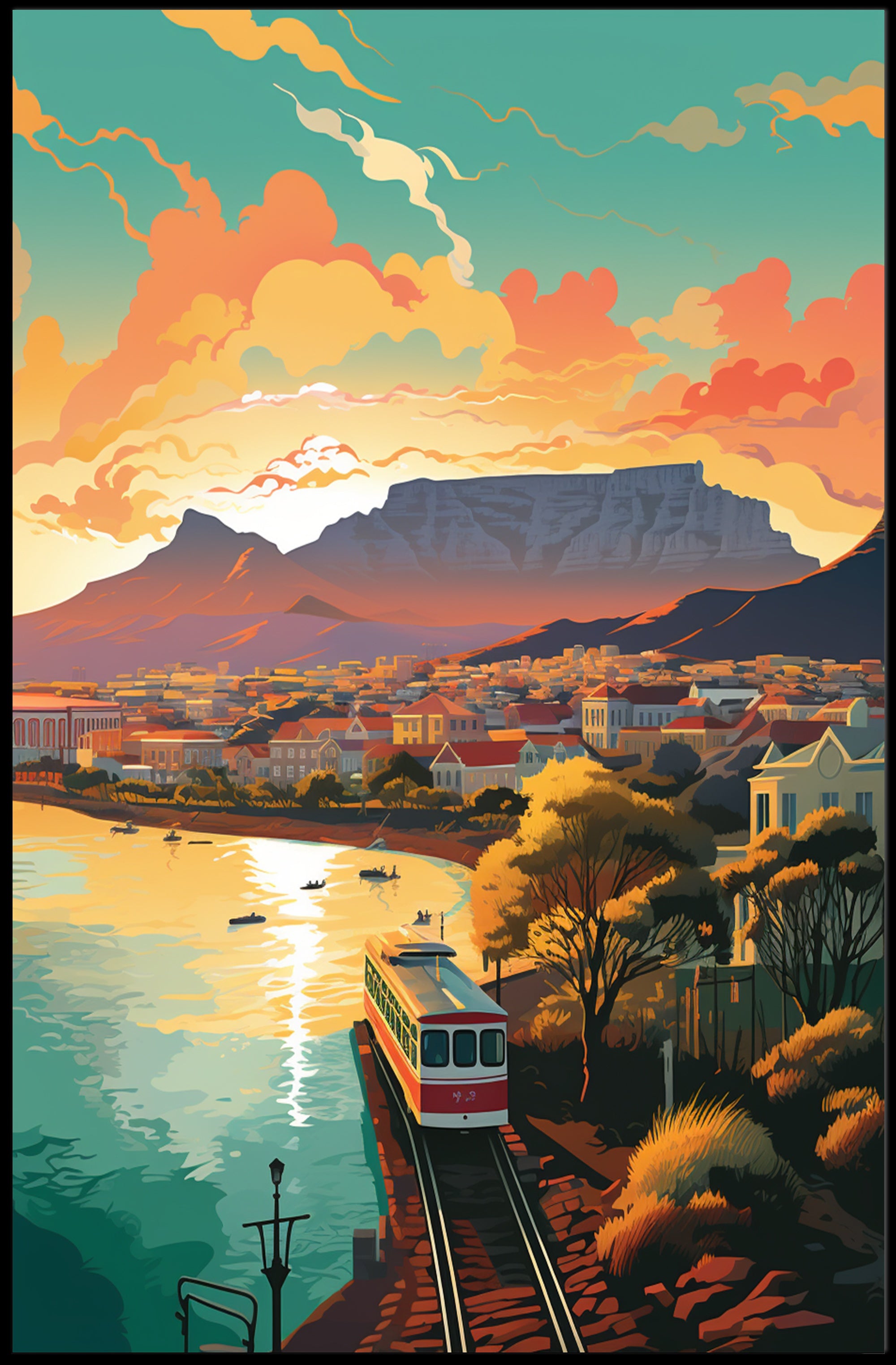 Cape Town Scenic Landscape Vintage Travel Poster PosterGoat