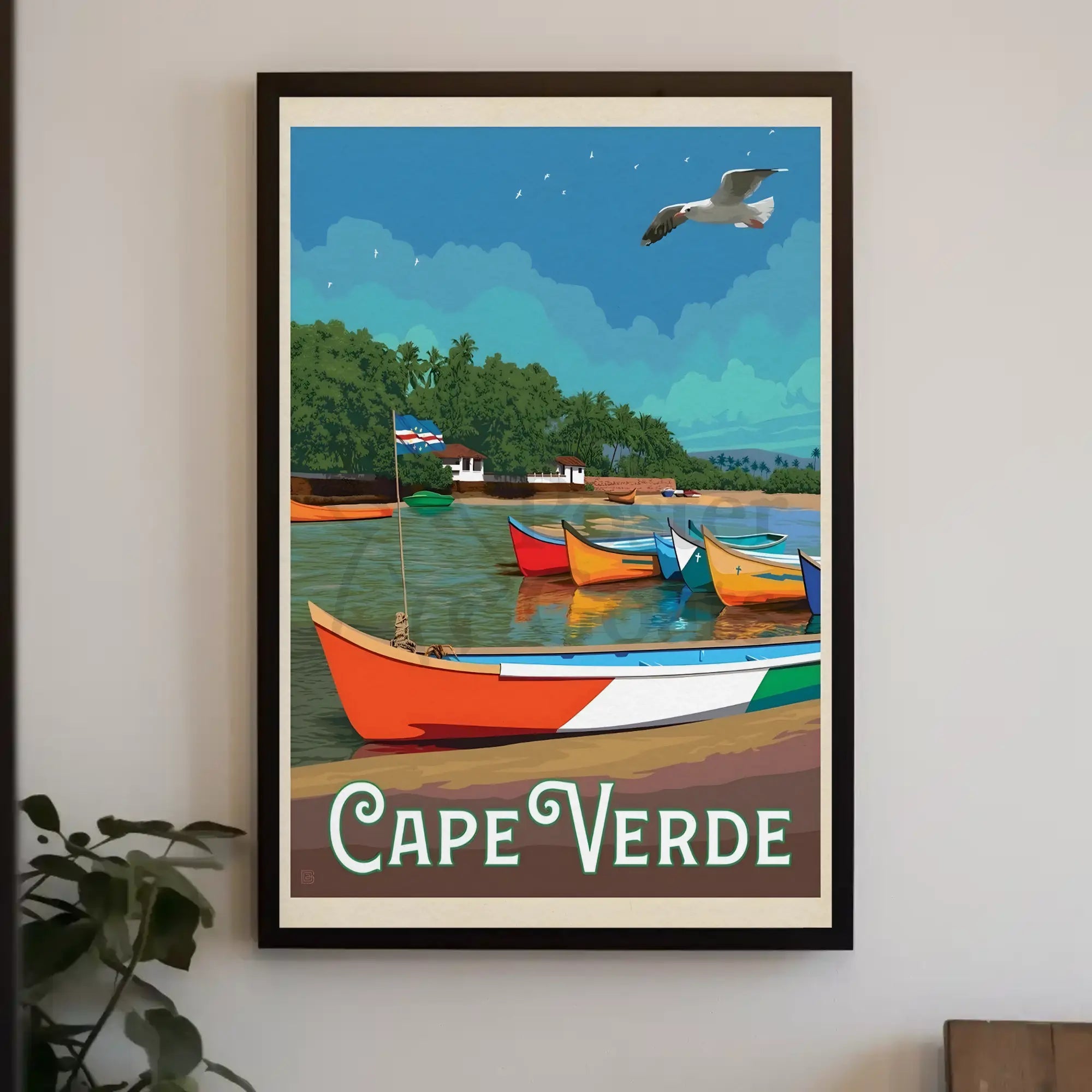 Cape Verde Coastal Scene Retro Travel Poster PosterGoat