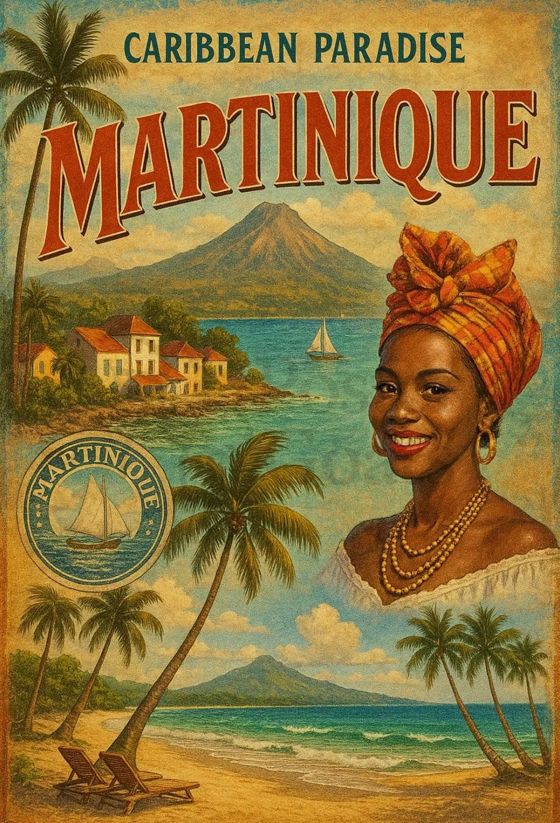 Caribbean Paradise Martinique Vintage Travel Poster PosterGoat