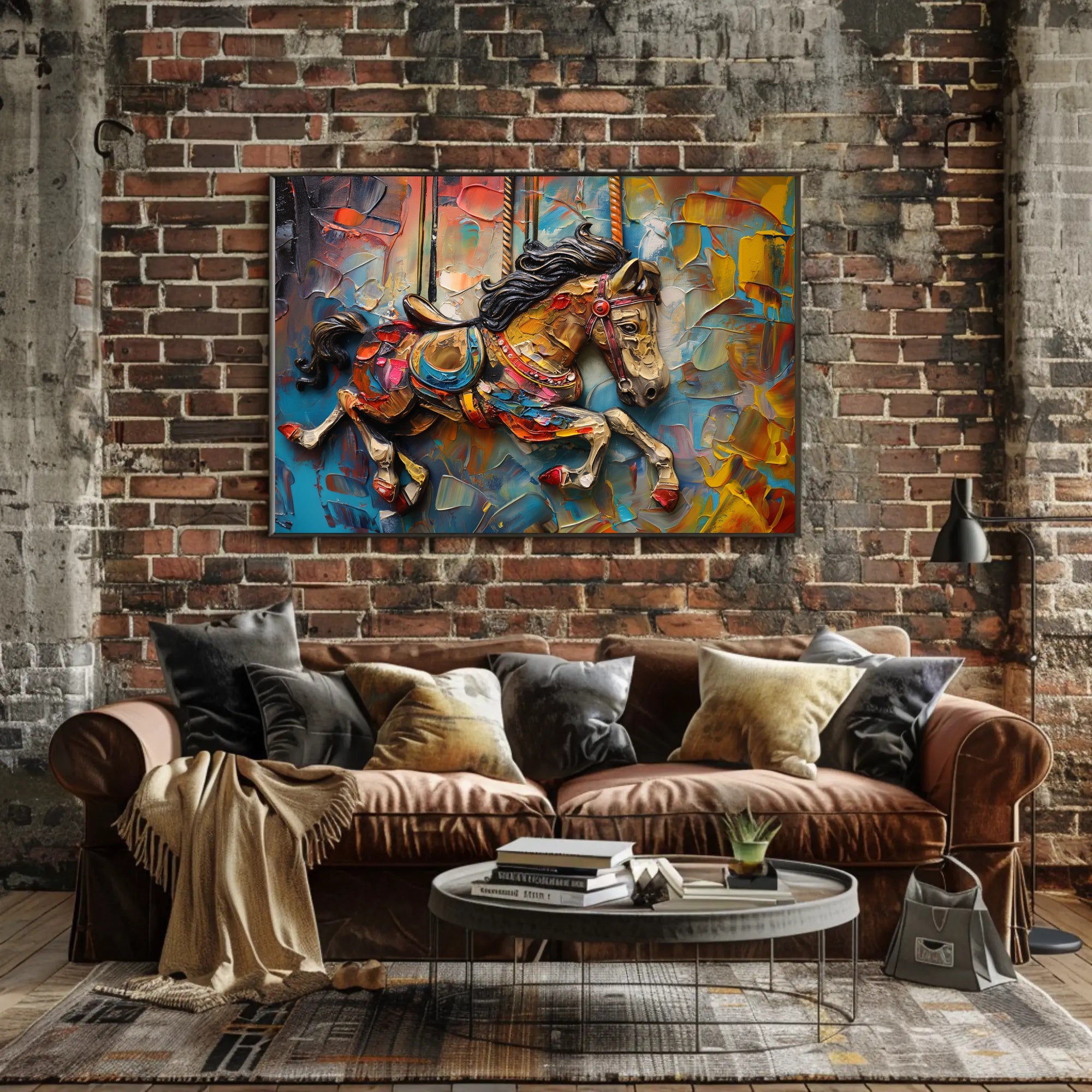 Carousel Horse Impressionistic Artwork Classic Artistic Poster PosterGoat