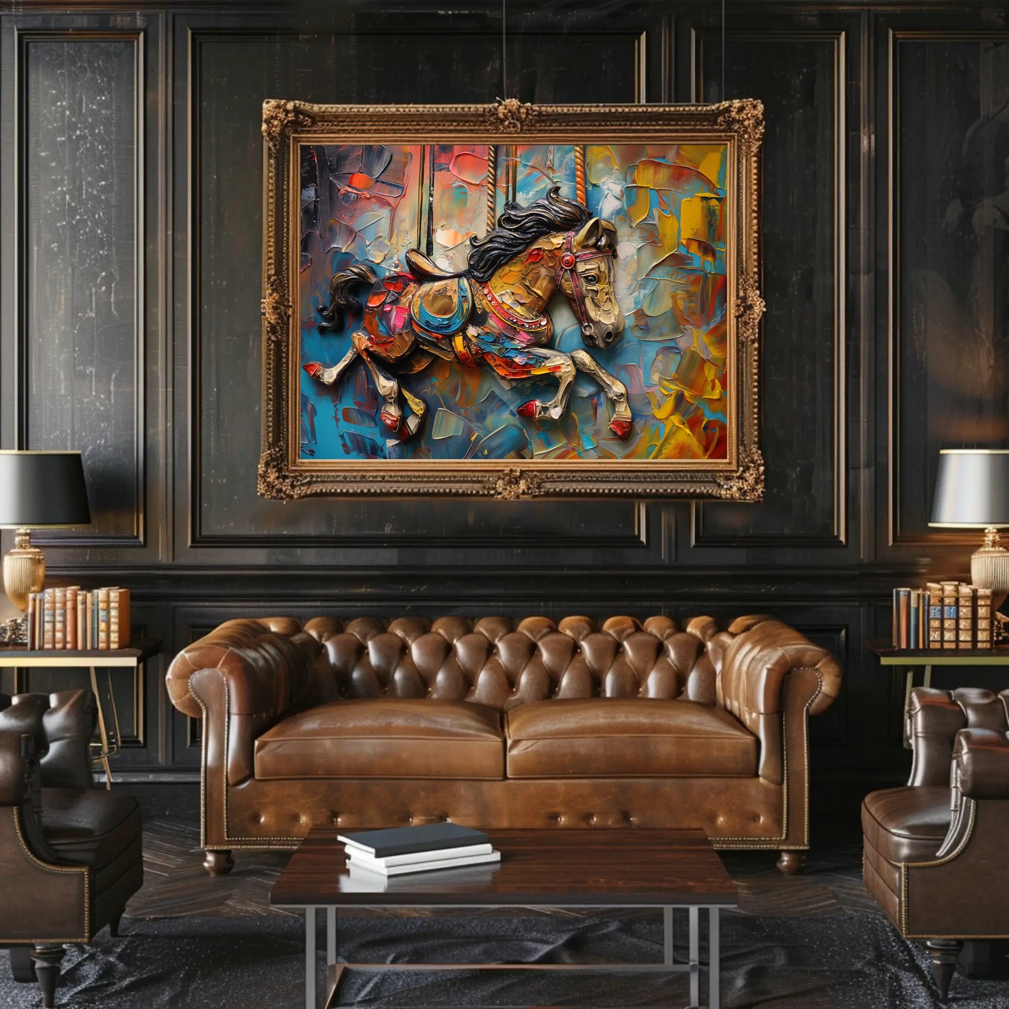 Carousel Horse Impressionistic Artwork Classic Artistic Poster PosterGoat