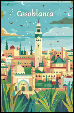 Casablanca Cityscape Illustration Captures Moroccan Cultural Richness Poster PosterGoat
