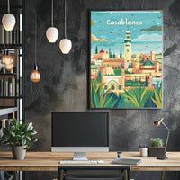 Casablanca Cityscape Illustration Captures Moroccan Cultural Richness Poster PosterGoat