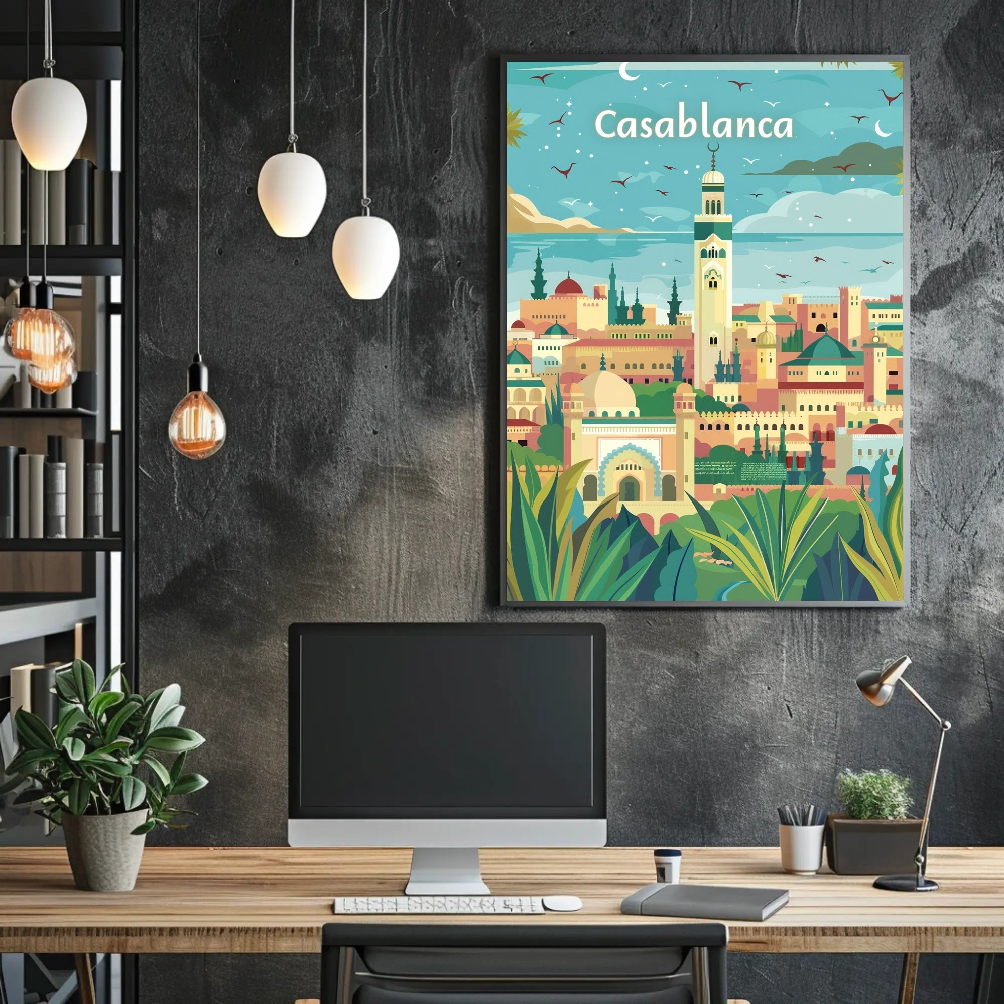 Casablanca Cityscape Illustration Captures Moroccan Cultural Richness Poster PosterGoat