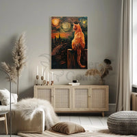 Cat Gazing Over Cityscape Artistic Animal Poster PosterGoat