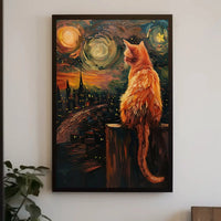 Cat Gazing Over Cityscape Artistic Animal Poster PosterGoat