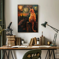 Cat Gazing Over Cityscape Artistic Animal Poster PosterGoat