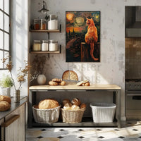Cat Gazing Over Cityscape Artistic Animal Poster PosterGoat