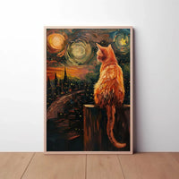 Cat Gazing Over Cityscape Artistic Animal Poster PosterGoat