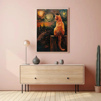 Cat Gazing Over Cityscape Artistic Animal Poster PosterGoat