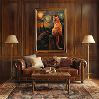 Cat Gazing Over Cityscape Artistic Animal Poster PosterGoat