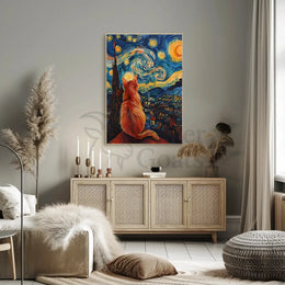 Cat and Starry Night Artistic Animal Poster PosterGoat