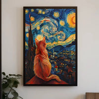 Cat and Starry Night Artistic Animal Poster PosterGoat