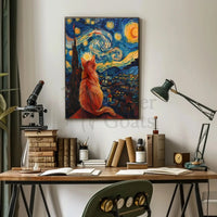 Cat and Starry Night Artistic Animal Poster PosterGoat