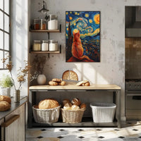 Cat and Starry Night Artistic Animal Poster PosterGoat