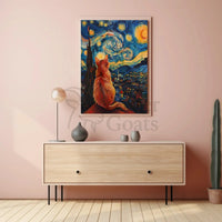 Cat and Starry Night Artistic Animal Poster PosterGoat