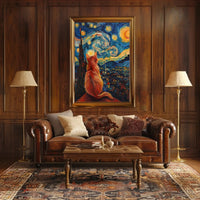 Cat and Starry Night Artistic Animal Poster PosterGoat
