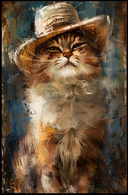 Cat in Straw Hat Countryside Scene Animal Poster PosterGoat