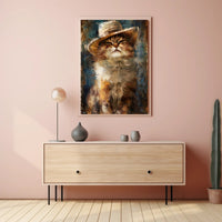 Cat in Straw Hat Countryside Scene Animal Poster PosterGoat
