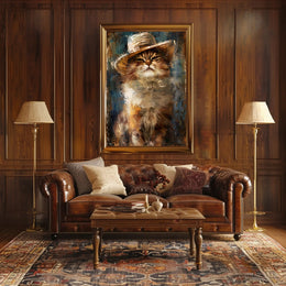Cat in Straw Hat Countryside Scene Animal Poster PosterGoat