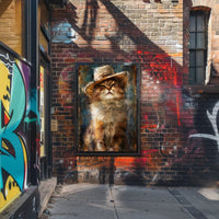 Cat in Straw Hat Countryside Scene Animal Poster PosterGoat