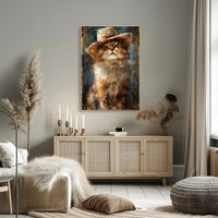 Cat in Straw Hat Countryside Scene Animal Poster PosterGoat