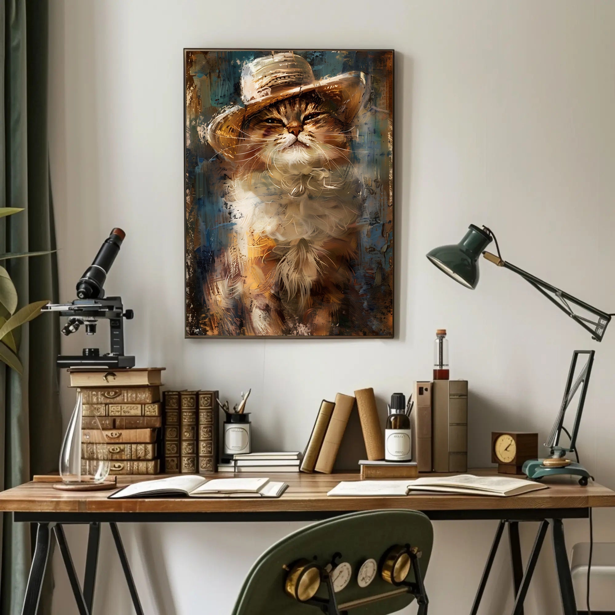 Cat in Straw Hat Countryside Scene Animal Poster PosterGoat