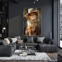 Cat in Straw Hat Countryside Scene Animal Poster PosterGoat