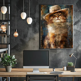 Cat in Straw Hat Countryside Scene Animal Poster PosterGoat