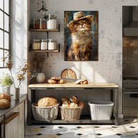 Cat in Straw Hat Countryside Scene Animal Poster PosterGoat