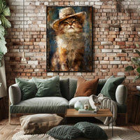 Cat in Straw Hat Countryside Scene Animal Poster PosterGoat