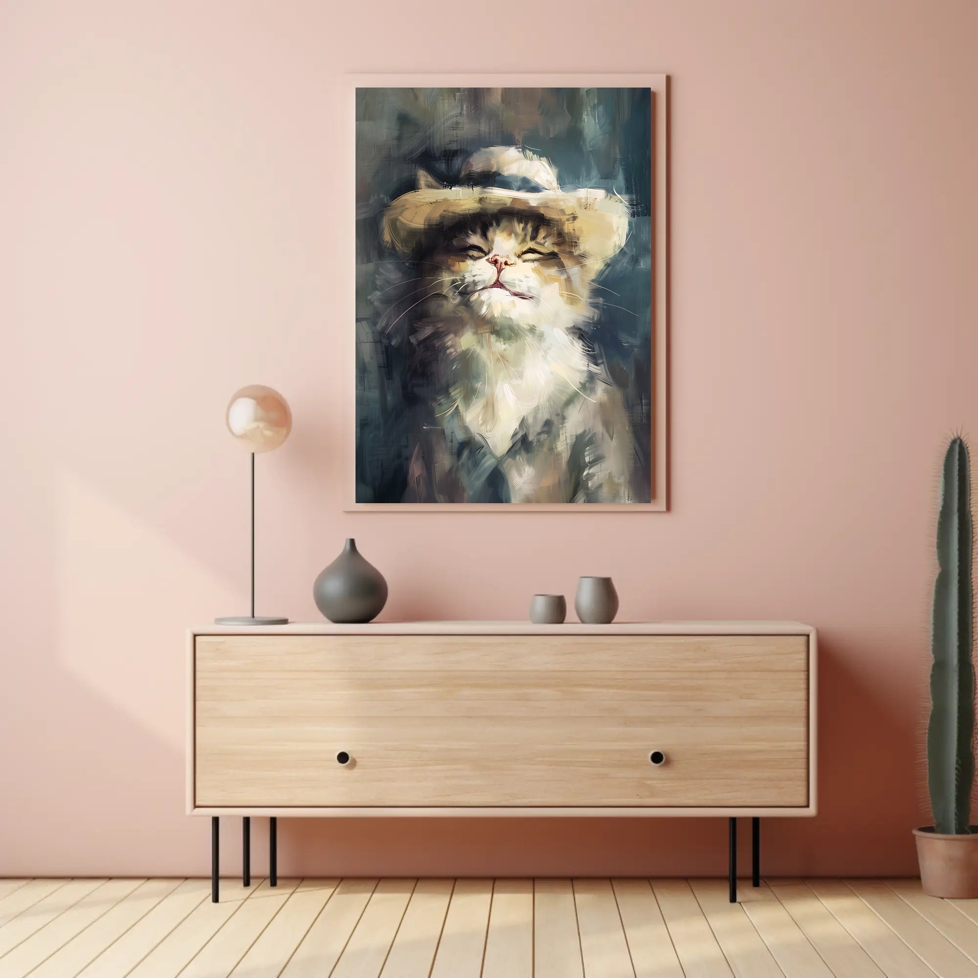 Cat in Straw Hat: Charming Animal Poster PosterGoat