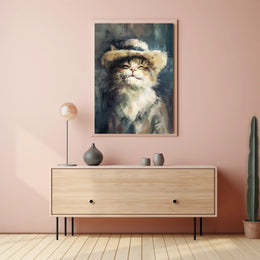 Cat in Straw Hat: Charming Animal Poster PosterGoat