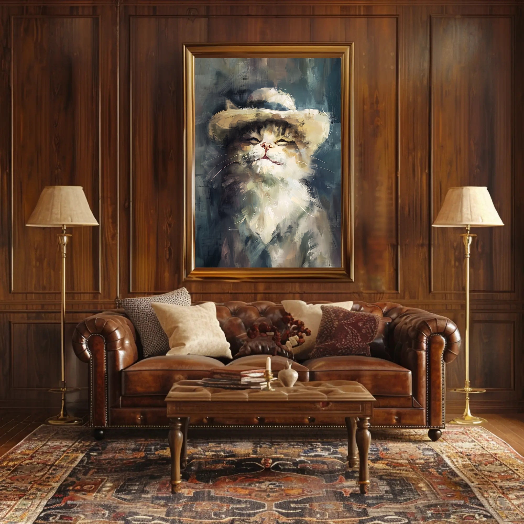 Cat in Straw Hat: Charming Animal Poster PosterGoat