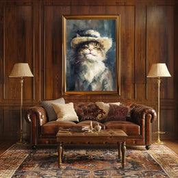 Cat in Straw Hat: Charming Animal Poster PosterGoat