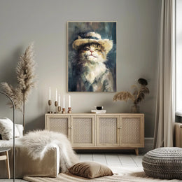 Cat in Straw Hat: Charming Animal Poster PosterGoat