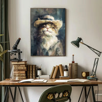 Cat in Straw Hat: Charming Animal Poster PosterGoat