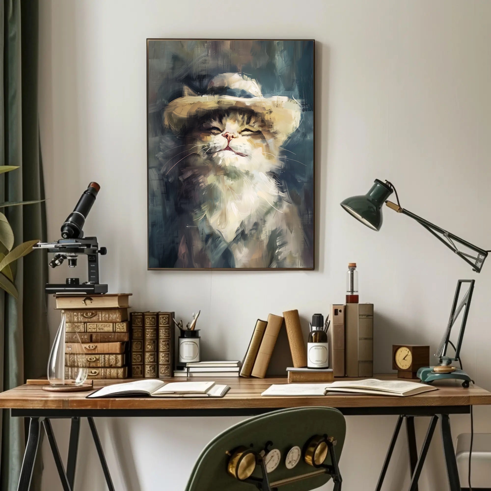 Cat in Straw Hat: Charming Animal Poster PosterGoat