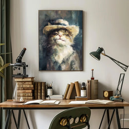 Cat in Straw Hat: Charming Animal Poster PosterGoat