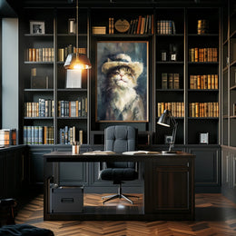 Cat in Straw Hat: Charming Animal Poster PosterGoat