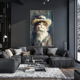 Cat in Straw Hat: Charming Animal Poster PosterGoat