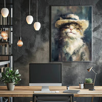 Cat in Straw Hat: Charming Animal Poster PosterGoat