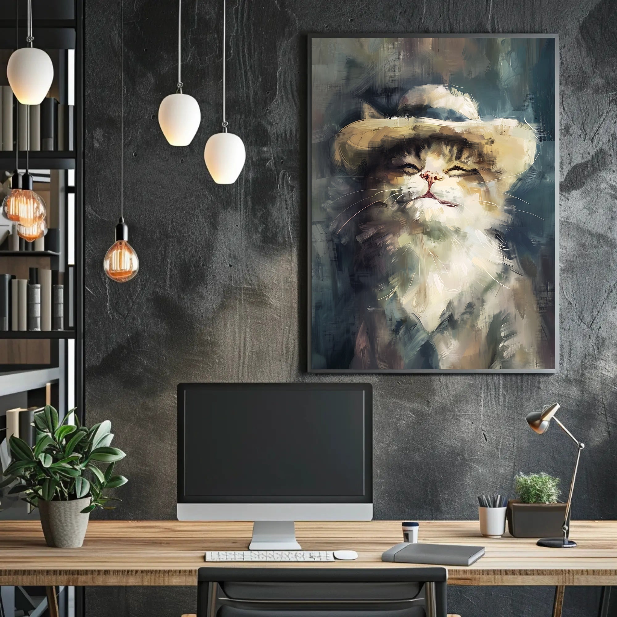 Cat in Straw Hat: Charming Animal Poster PosterGoat