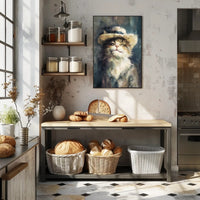 Cat in Straw Hat: Charming Animal Poster PosterGoat